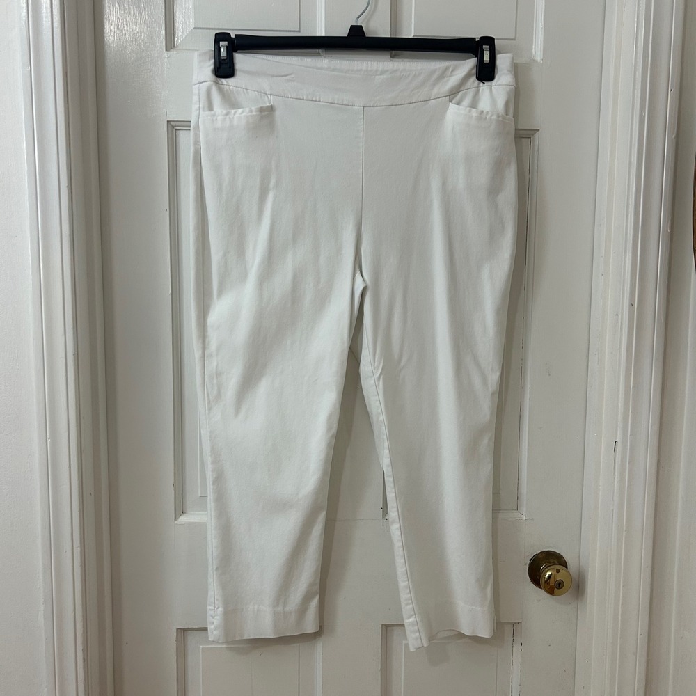 Chico's Brigitte Crop Ankle Pants Sz 2.5 14 White Stretch Pull On Resort Coastal